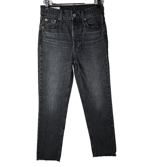 Gap Denim Cheeky Straight High Rise Blackwash Raw Hem Jean 25 - Picture 1 of 5